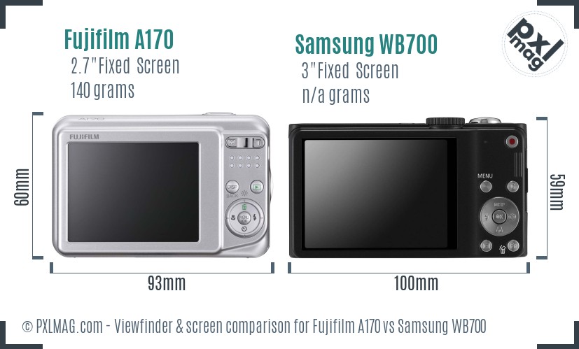 Fujifilm A170 vs Samsung WB700 Screen and Viewfinder comparison