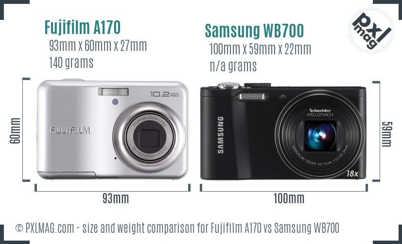 Fujifilm A170 vs Samsung WB700 size comparison Fujifilm A170 vs Samsung WB700 size comparison
