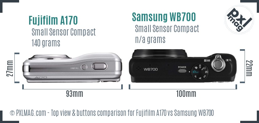 Fujifilm A170 vs Samsung WB700 top view buttons comparison