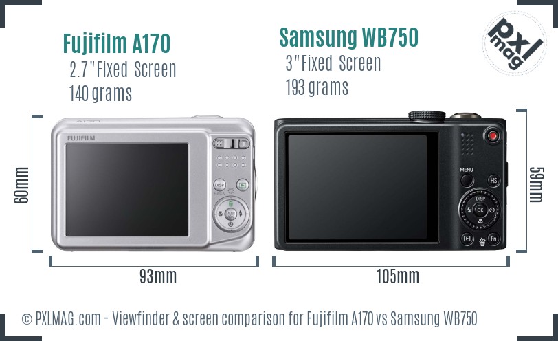 Fujifilm A170 vs Samsung WB750 Screen and Viewfinder comparison