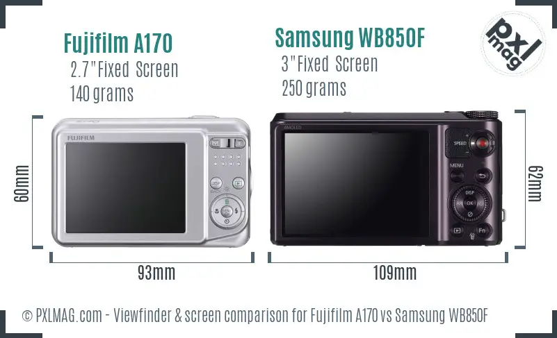 Fujifilm A170 vs Samsung WB850F Screen and Viewfinder comparison