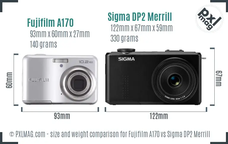 Fujifilm A170 vs Sigma DP2 Merrill size comparison