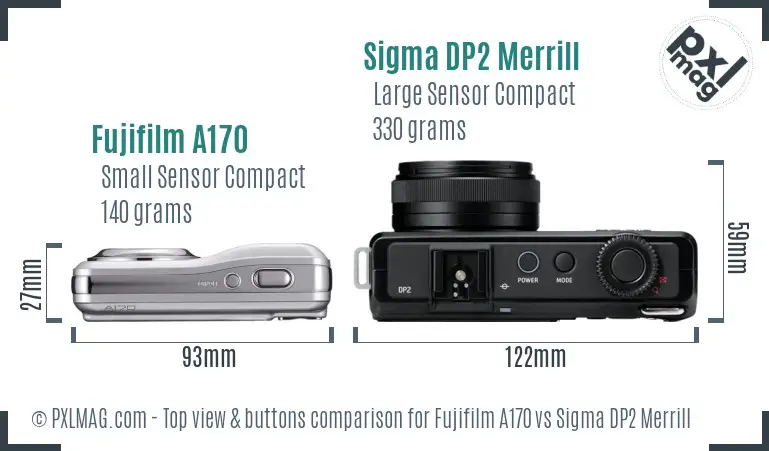 Fujifilm A170 vs Sigma DP2 Merrill top view buttons comparison
