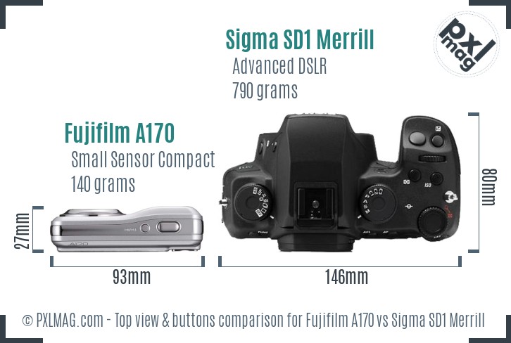 Fujifilm A170 vs Sigma SD1 Merrill top view buttons comparison