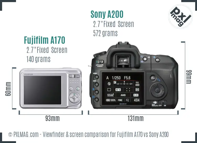 Fujifilm A170 vs Sony A200 Screen and Viewfinder comparison Fujifilm A170 vs Sony A200 Screen and Viewfinder comparison