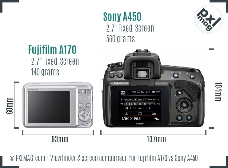 Fujifilm A170 vs Sony A450 Screen and Viewfinder comparison