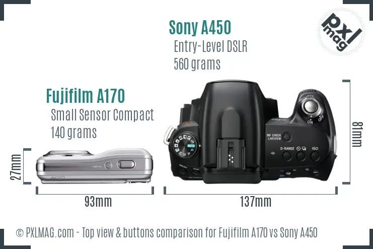 Fujifilm A170 vs Sony A450 top view buttons comparison