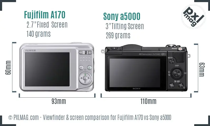 Fujifilm A170 vs Sony a5000 Screen and Viewfinder comparison