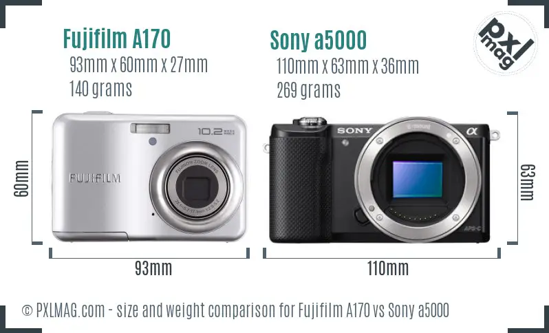 Fujifilm A170 vs Sony a5000 size comparison