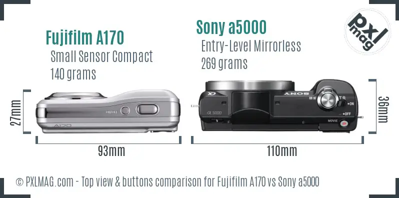 Fujifilm A170 vs Sony a5000 top view buttons comparison