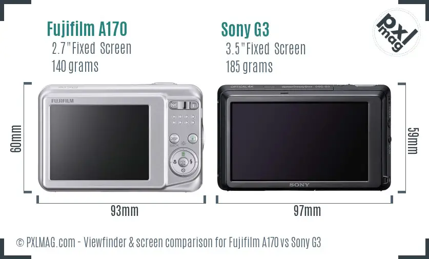Fujifilm A170 vs Sony G3 Screen and Viewfinder comparison