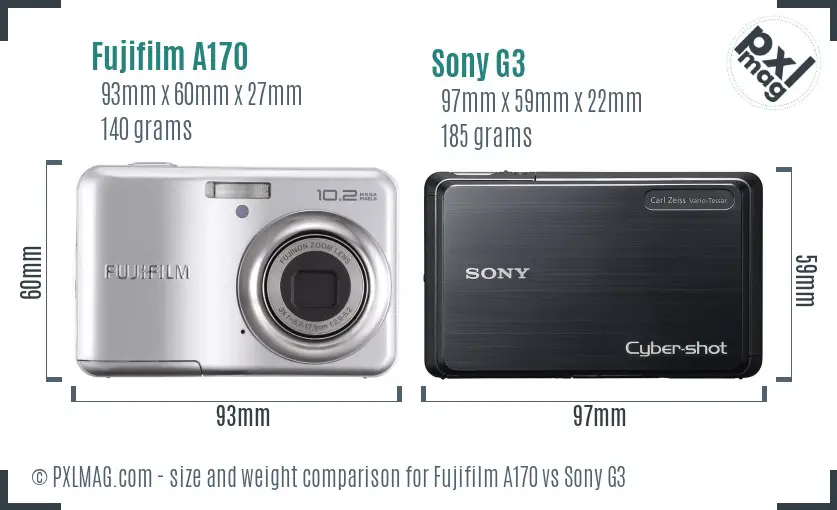 Fujifilm A170 vs Sony G3 size comparison