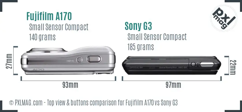 Fujifilm A170 vs Sony G3 top view buttons comparison