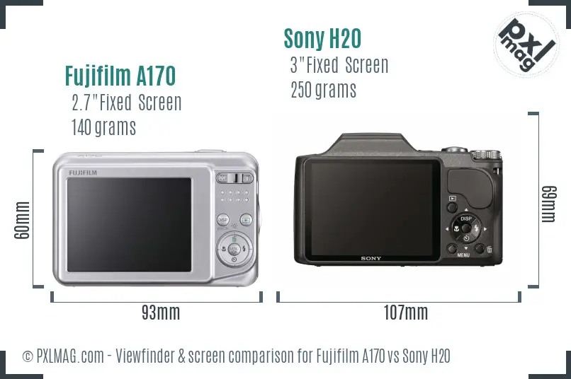 Fujifilm A170 vs Sony H20 Screen and Viewfinder comparison