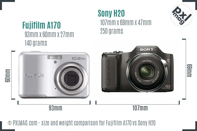 Fujifilm A170 vs Sony H20 size comparison