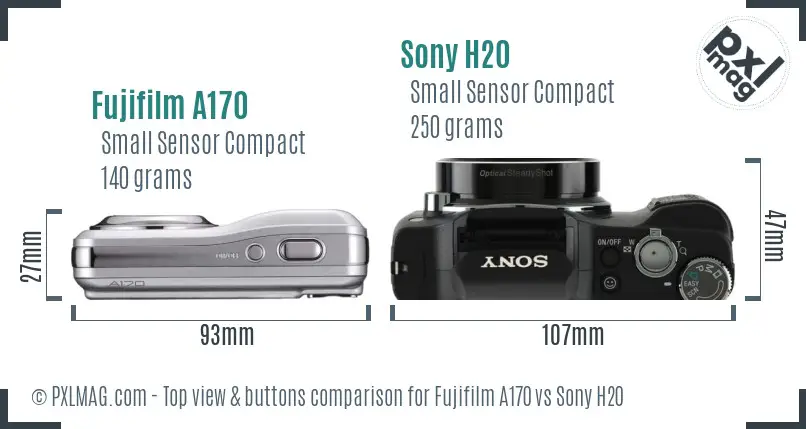 Fujifilm A170 vs Sony H20 top view buttons comparison