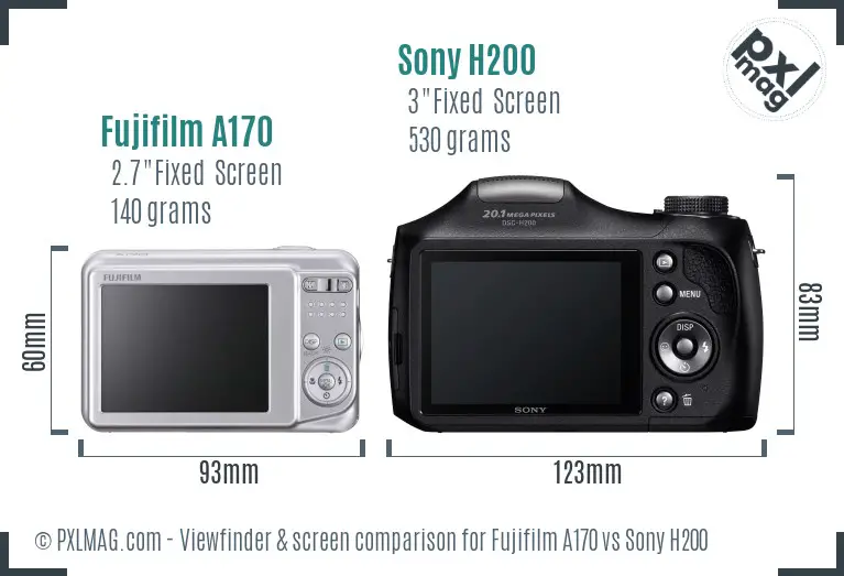 Fujifilm A170 vs Sony H200 Screen and Viewfinder comparison