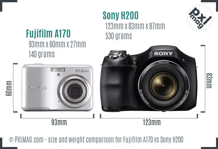 Fujifilm A170 vs Sony H200 size comparison