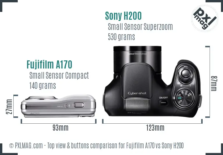 Fujifilm A170 vs Sony H200 top view buttons comparison