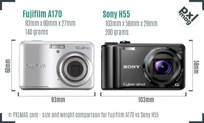 Fujifilm A170 vs Sony H55 size comparison