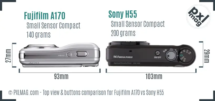 Fujifilm A170 vs Sony H55 top view buttons comparison