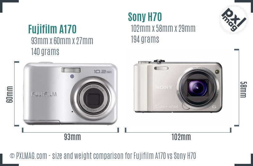 Fujifilm A170 vs Sony H70 size comparison