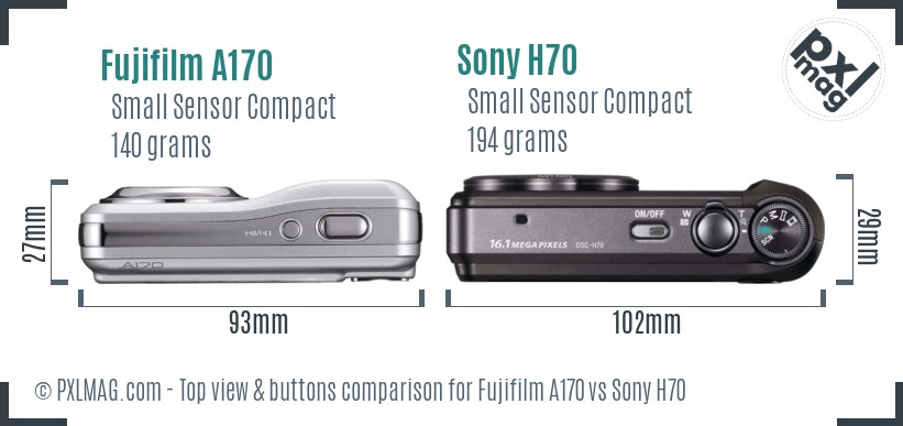 Fujifilm A170 vs Sony H70 top view buttons comparison