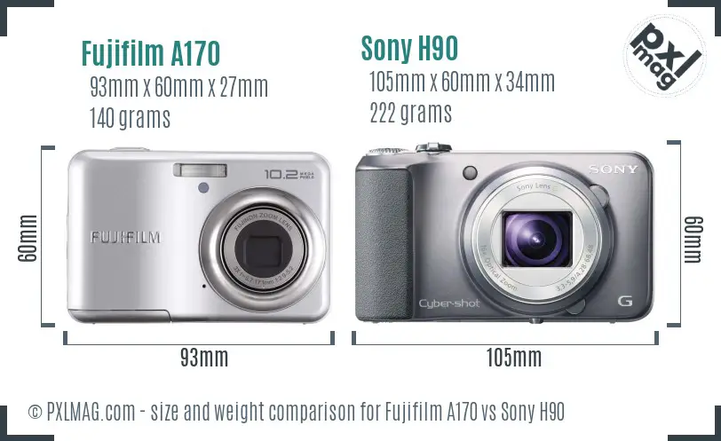 Fujifilm A170 vs Sony H90 size comparison