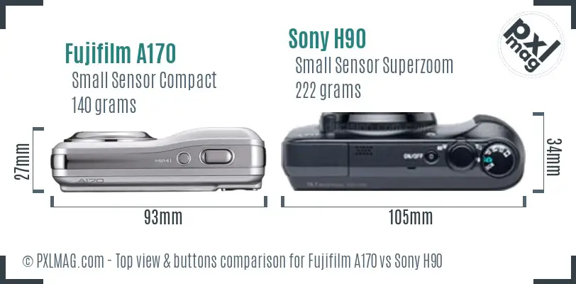 Fujifilm A170 vs Sony H90 top view buttons comparison
