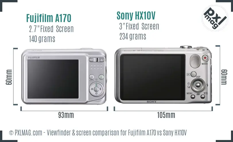 Fujifilm A170 vs Sony HX10V Screen and Viewfinder comparison