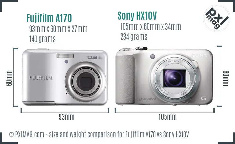 Fujifilm A170 vs Sony HX10V size comparison