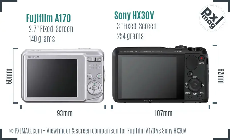 Fujifilm A170 vs Sony HX30V Screen and Viewfinder comparison