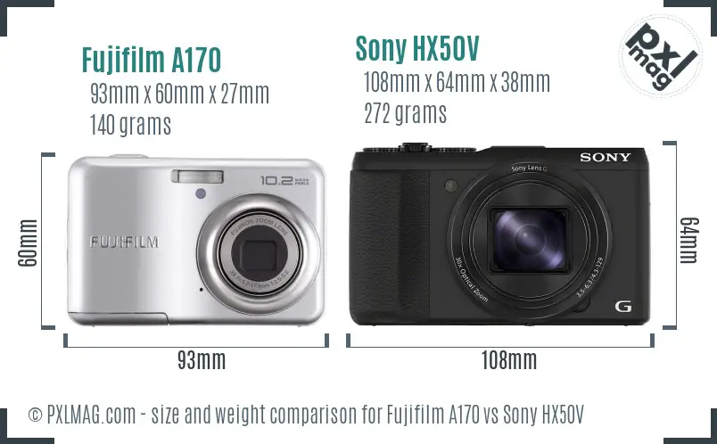 Fujifilm A170 vs Sony HX50V size comparison