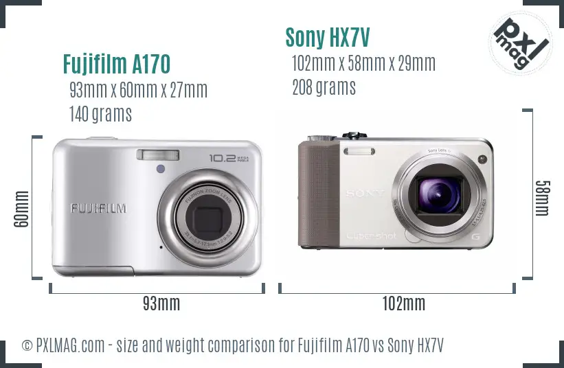 Fujifilm A170 vs Sony HX7V size comparison