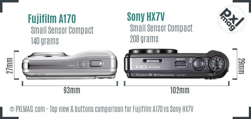 Fujifilm A170 vs Sony HX7V top view buttons comparison