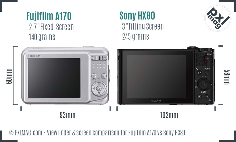 Fujifilm A170 vs Sony HX80 Screen and Viewfinder comparison