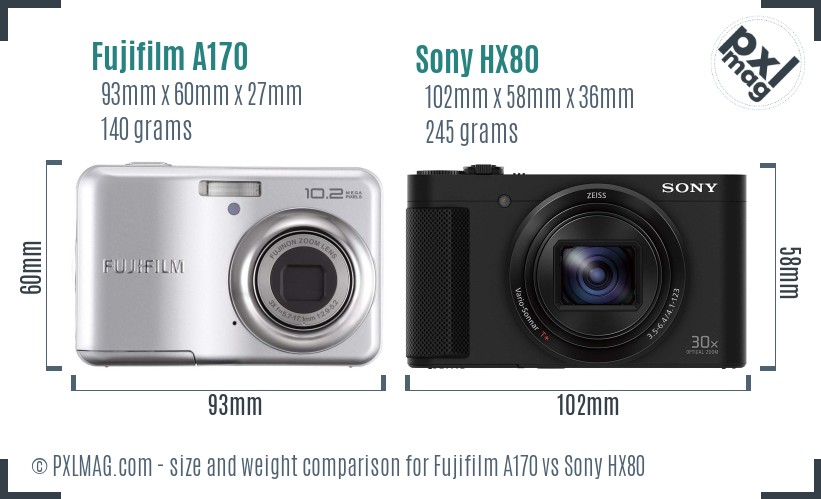 Fujifilm A170 vs Sony HX80 size comparison Fujifilm A170 vs Sony HX80 size comparison