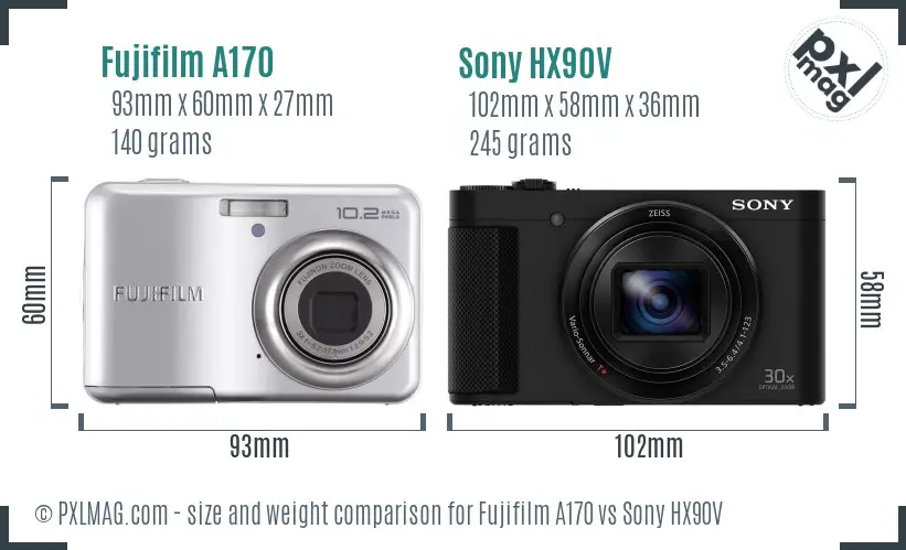 Fujifilm A170 vs Sony HX90V size comparison