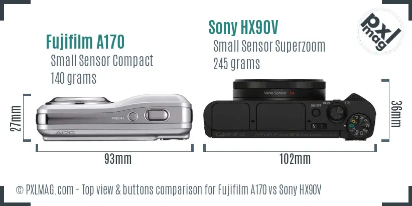 Fujifilm A170 vs Sony HX90V top view buttons comparison