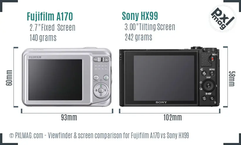 Fujifilm A170 vs Sony HX99 Screen and Viewfinder comparison