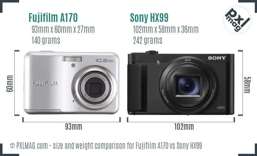 Fujifilm A170 vs Sony HX99 size comparison