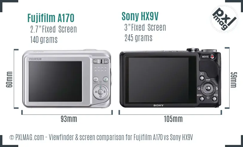 Fujifilm A170 vs Sony HX9V Screen and Viewfinder comparison