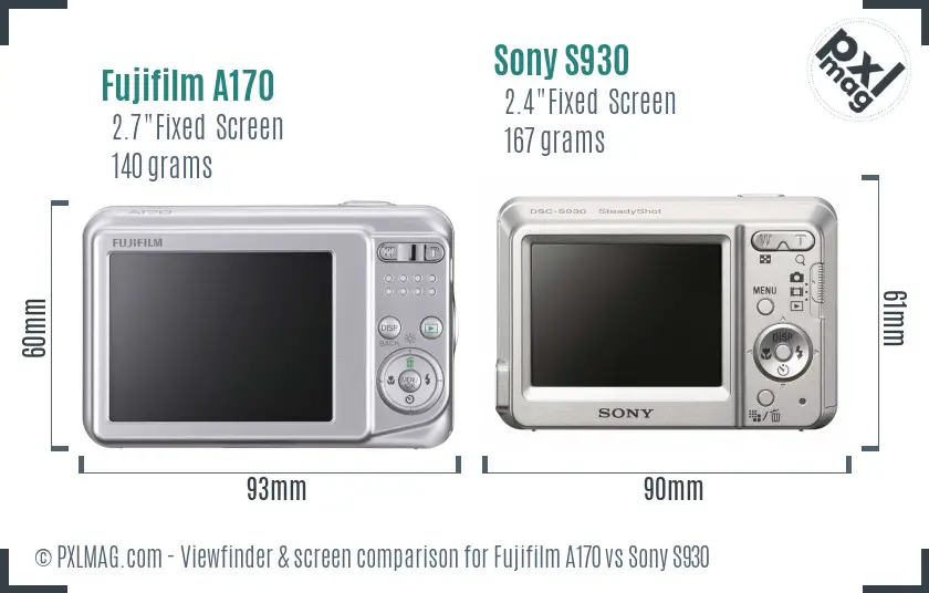 Fujifilm A170 vs Sony S930 Screen and Viewfinder comparison