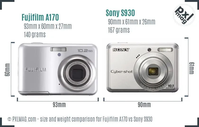 Fujifilm A170 vs Sony S930 size comparison