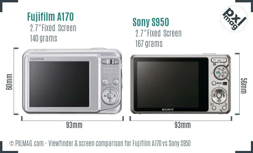 Fujifilm A170 vs Sony S950 Screen and Viewfinder comparison