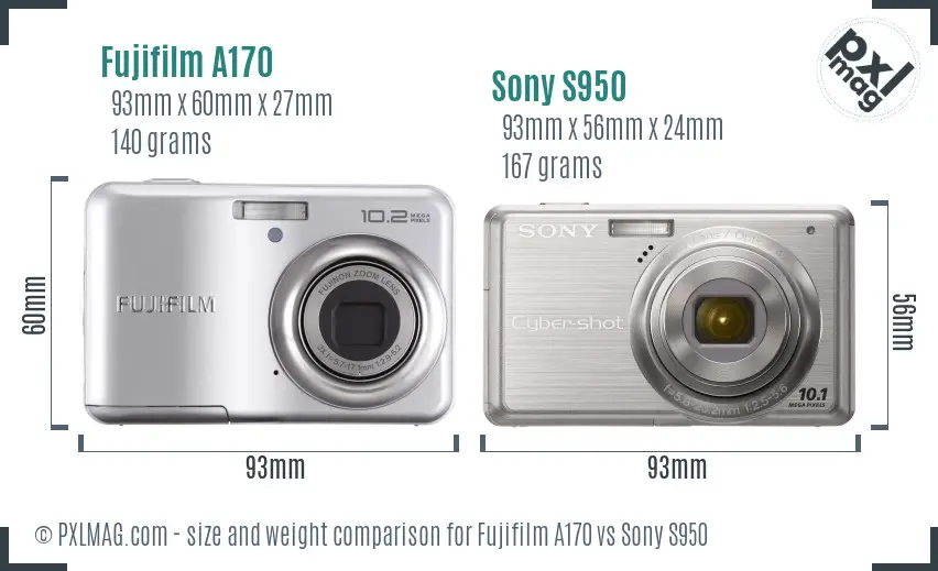 Fujifilm A170 vs Sony S950 size comparison