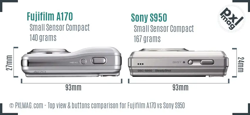 Fujifilm A170 vs Sony S950 top view buttons comparison