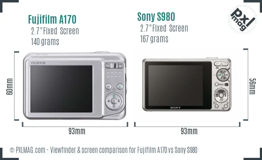 Fujifilm A170 vs Sony S980 Screen and Viewfinder comparison