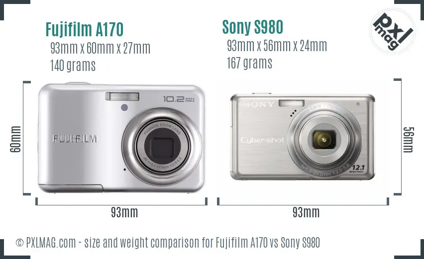 Fujifilm A170 vs Sony S980 size comparison