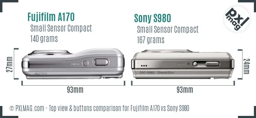 Fujifilm A170 vs Sony S980 top view buttons comparison